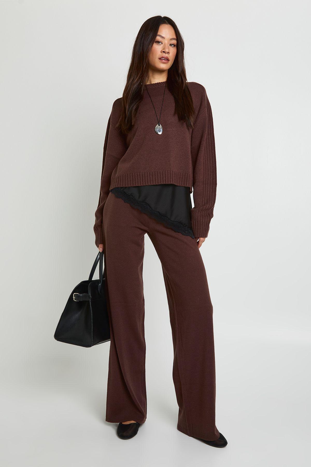 Tall Crew Neck Jumper And Wide Leg Trouser by BOOHOO