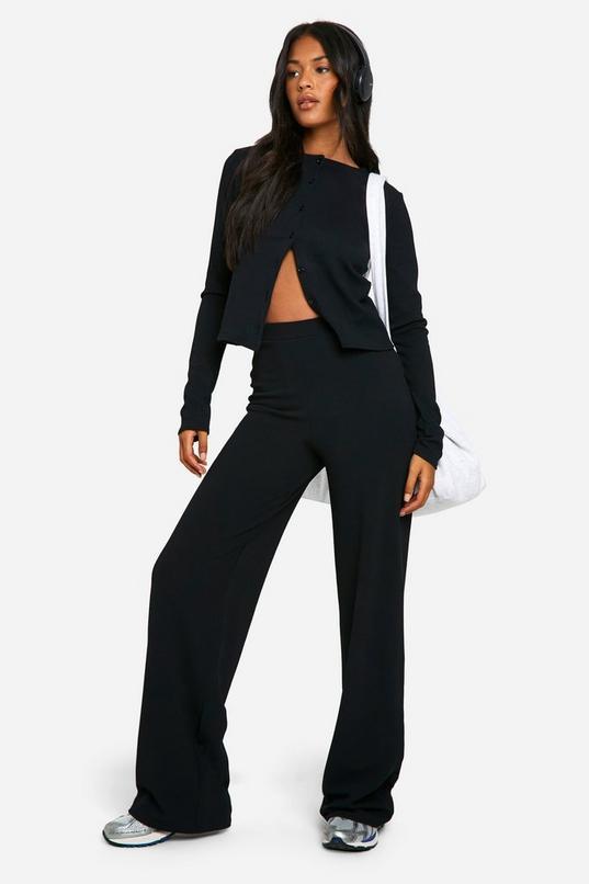 Tall Crinkle Cardigan and Wide Leg Trouser Co-ord by BOOHOO