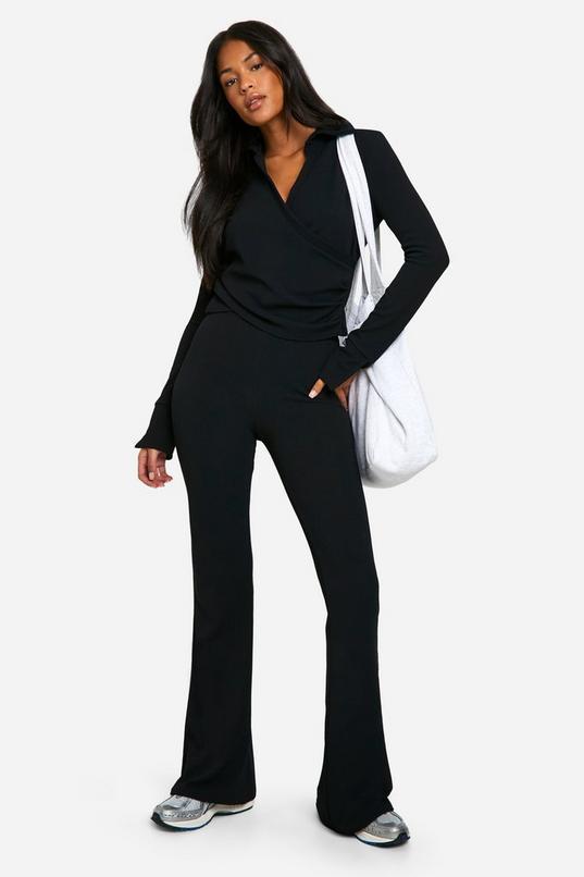 Tall Crinkle Wrap Top and Flare Trouser Co-ord by BOOHOO