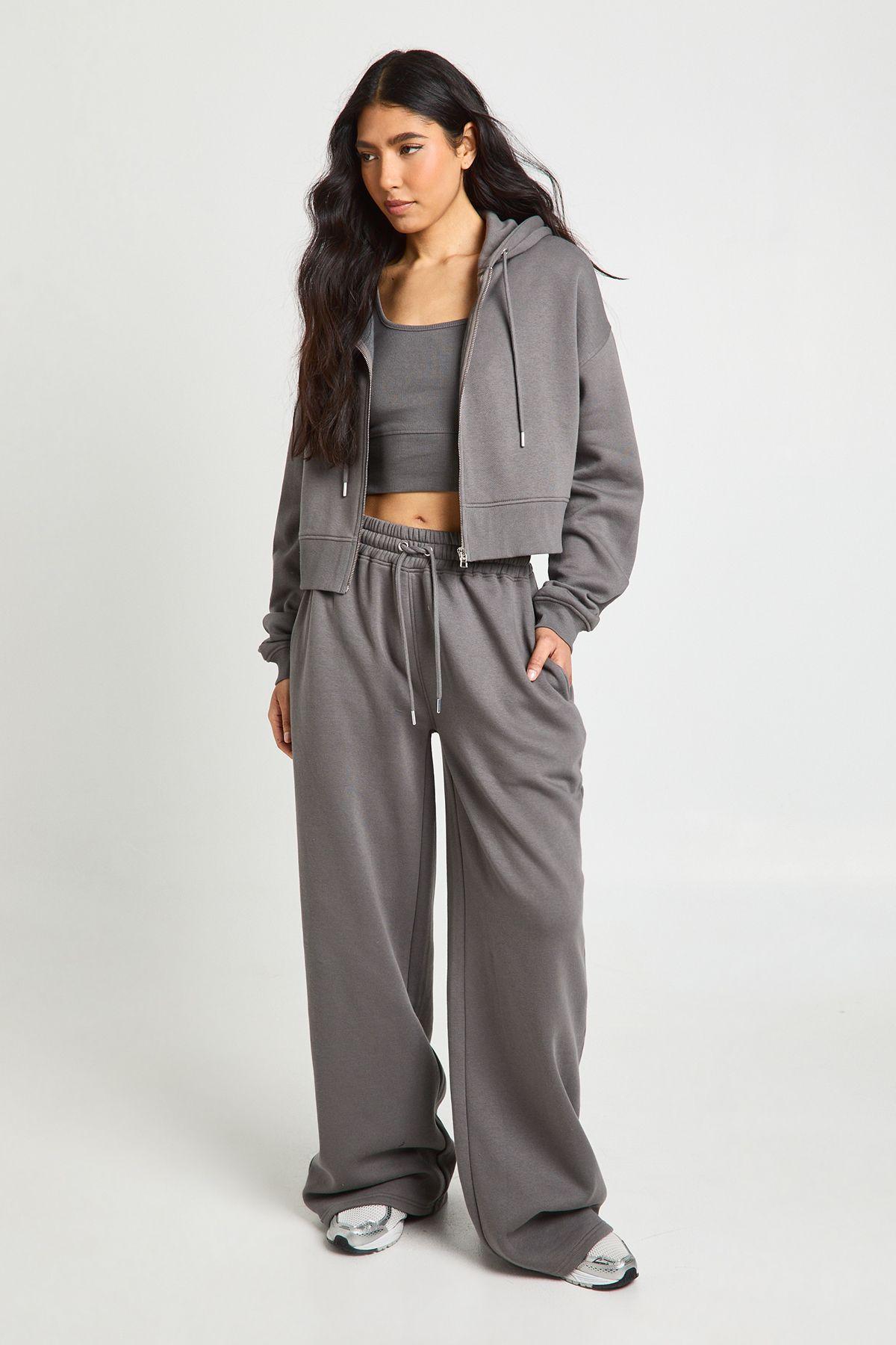 Tall Deep Hem Crop Top 3 Piece Hooded Tracksuit by BOOHOO