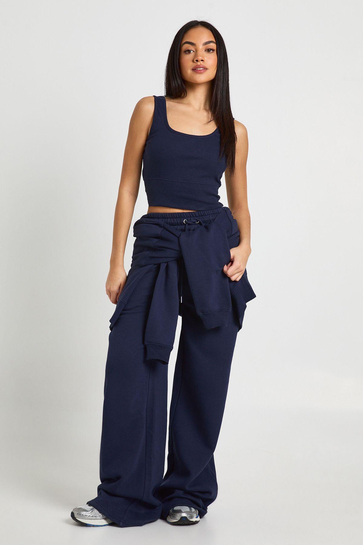 Tall Deep Hem Crop Top 3 Piece Hooded Tracksuit by BOOHOO