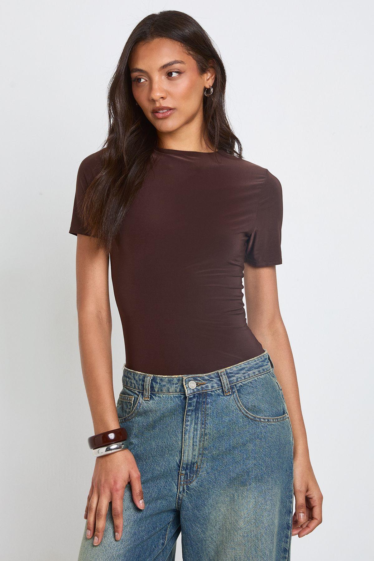 Tall Double Layer Slinky Short Sleeve Bodysuit by BOOHOO