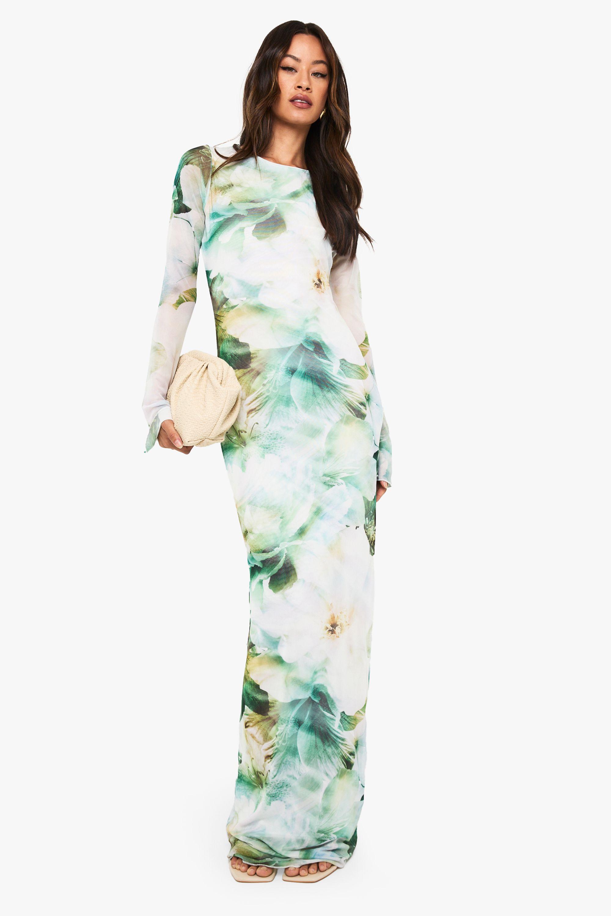 Tall Floral Mesh Maxi Dress by BOOHOO