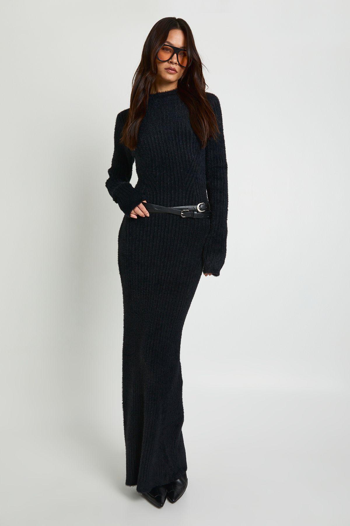 Tall Fluffy Yarn Long Sleeve Knitted Maxi Dress by BOOHOO