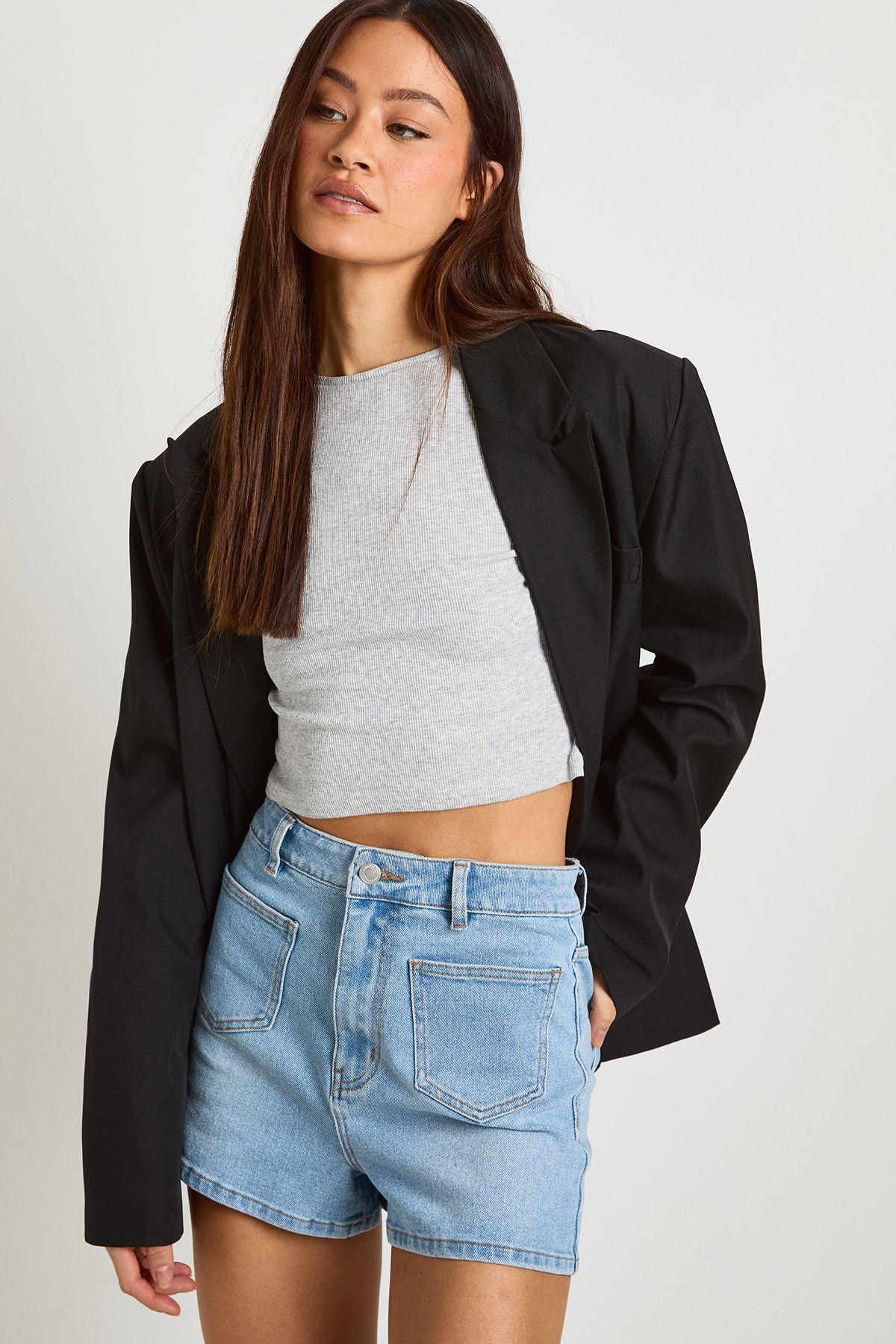 Tall Front Pocket Detail Denim Shorts by BOOHOO