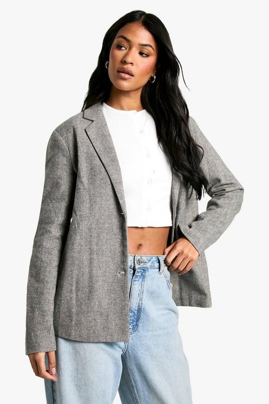Tall Herringbone Wool Look Blazer by BOOHOO