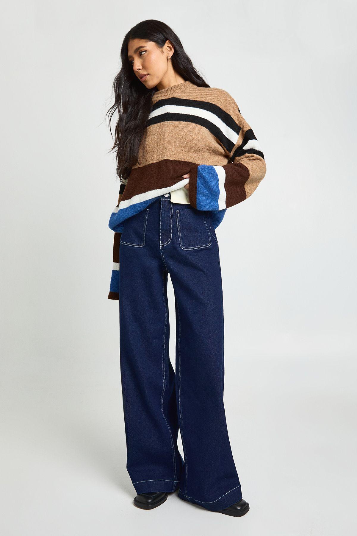 Tall High Waist Front Pocket Wide Leg Jean by BOOHOO