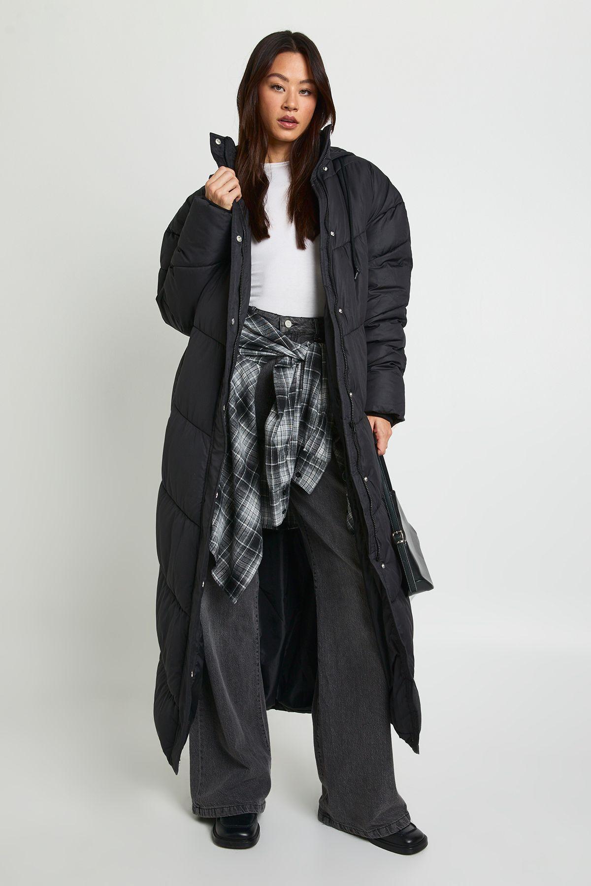 Tall Hooded Quilt Detail Maxi Puffer by BOOHOO