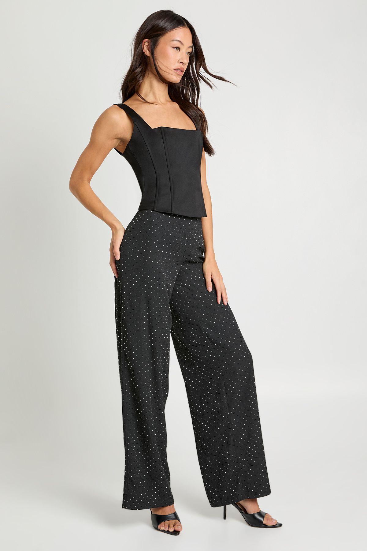 Tall Hotfix Diamante Chiffon Wide Leg Trousers by BOOHOO
