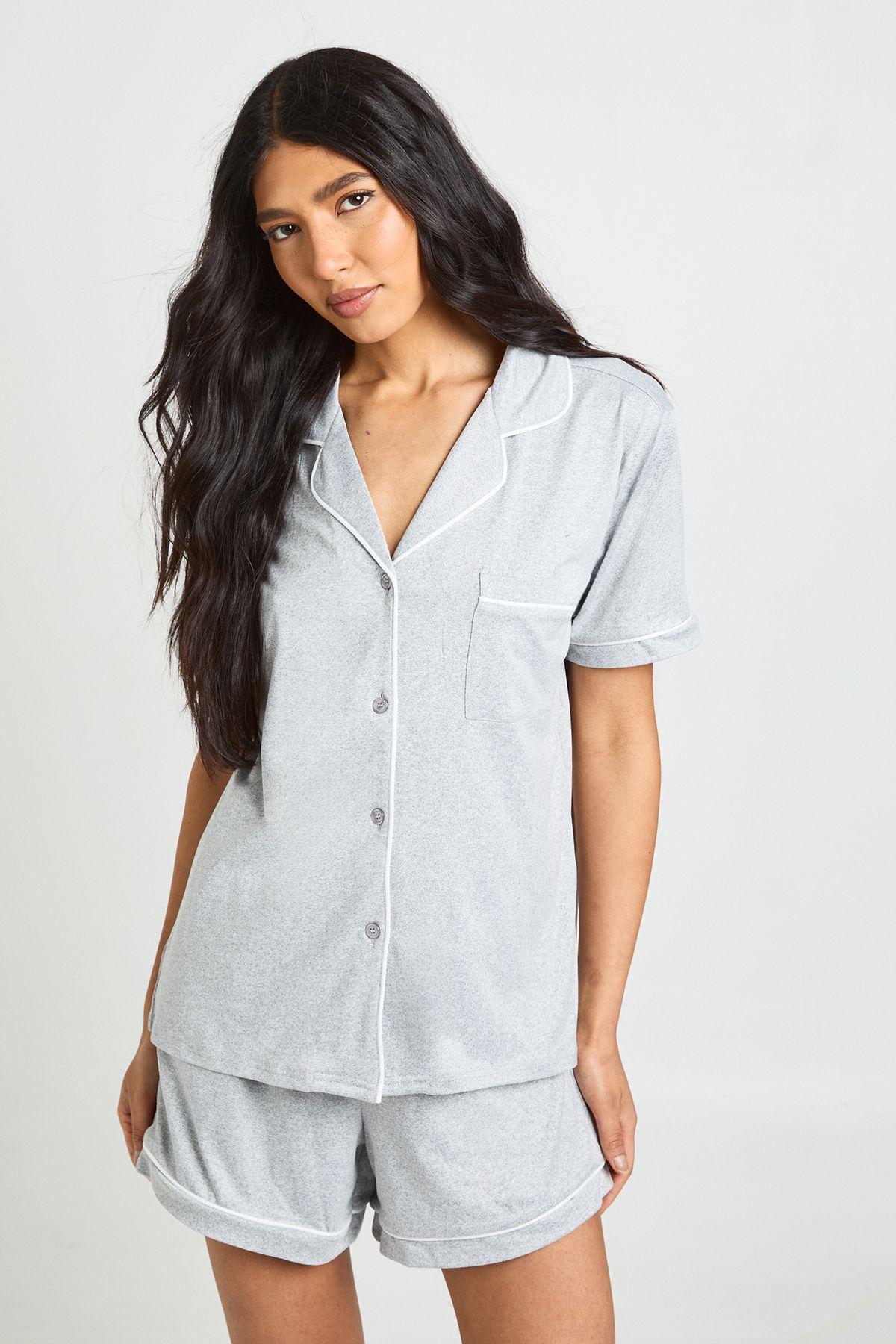 Tall Jersey Piping Detail Short Sleeve Shirt & Shorts Pyjama Set by BOOHOO