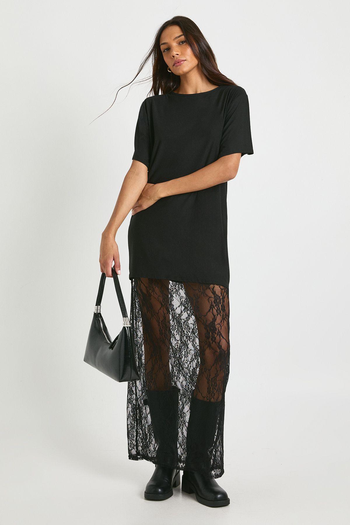 Tall Lace Detail Midaxi T-shirt Dress by BOOHOO