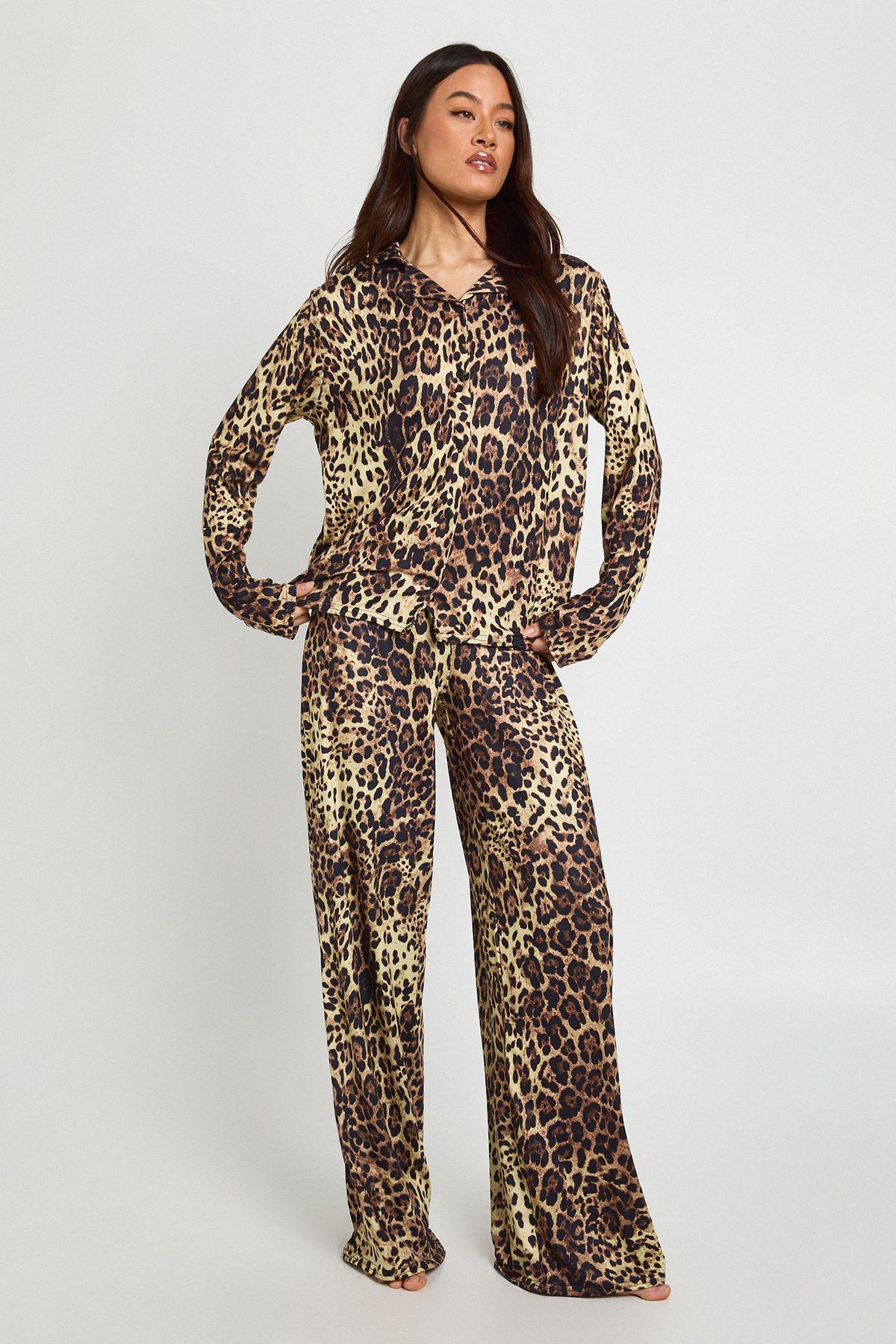Tall Leopard Print Long Sleeve Top & Trousers Pyjama Set by BOOHOO Tall Leopard Print Long Sleeve Top & Trousers Pyjama Set by BOOHOO