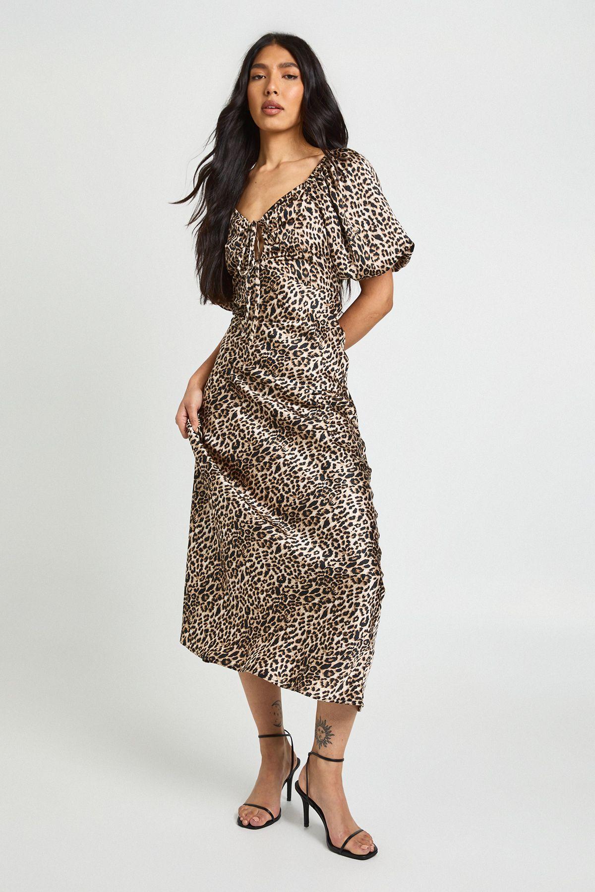 Tall Leopard Puff Sleeve Midaxi Dress by BOOHOO