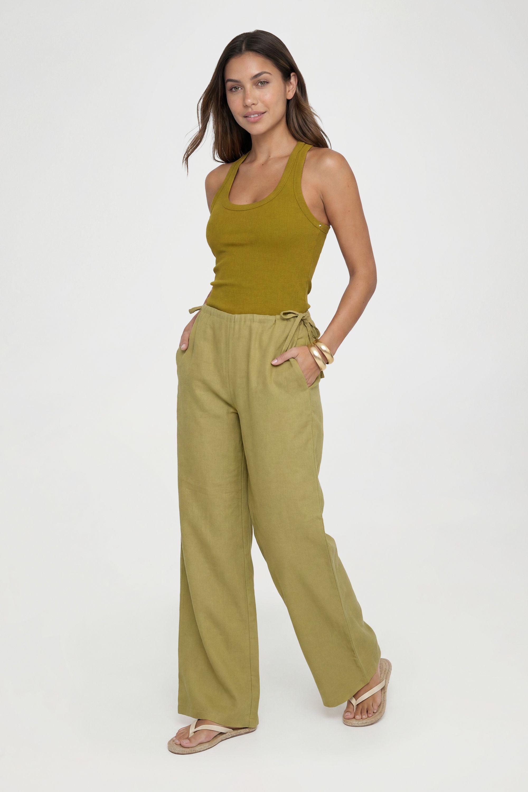 Tall Linen Look Tie Side Low Rise Trousers by BOOHOO
