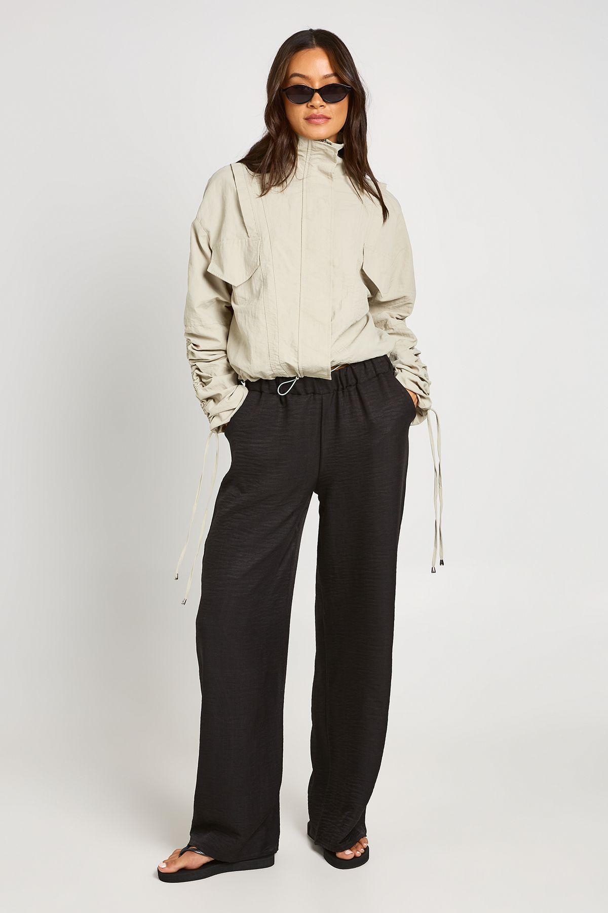 Tall Linen Look Wide Leg Trousers by BOOHOO