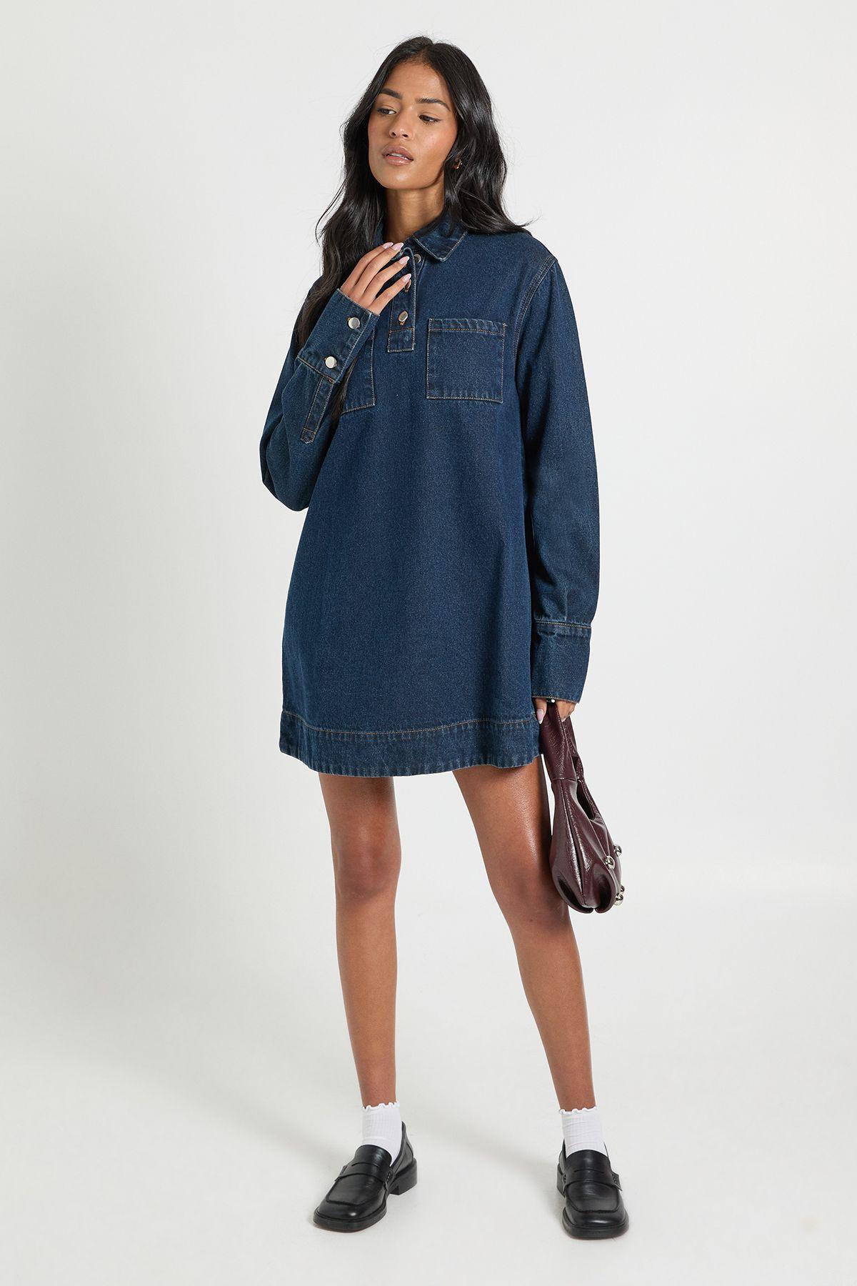 Tall Long Sleeve Denim Dress by BOOHOO