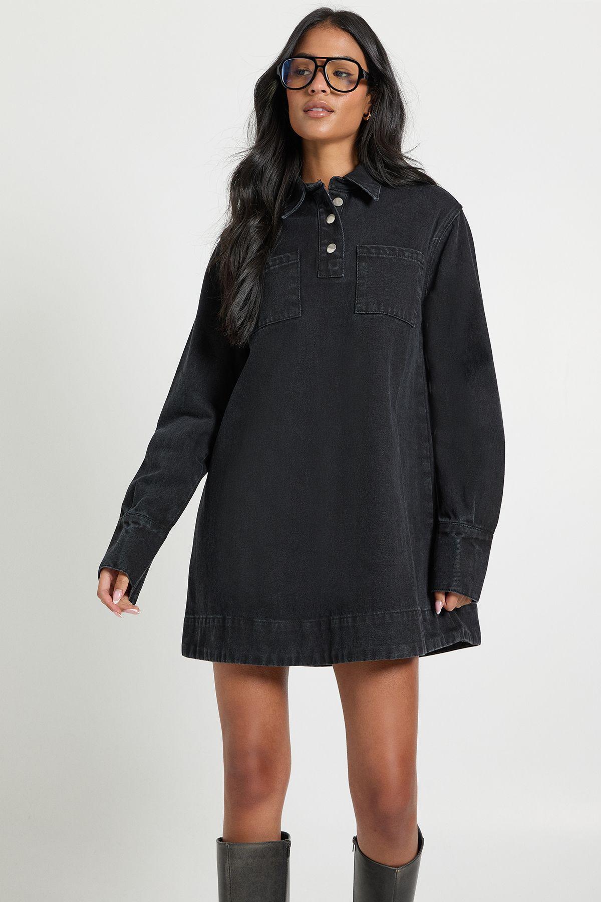 Tall Long Sleeve Denim Dress by BOOHOO