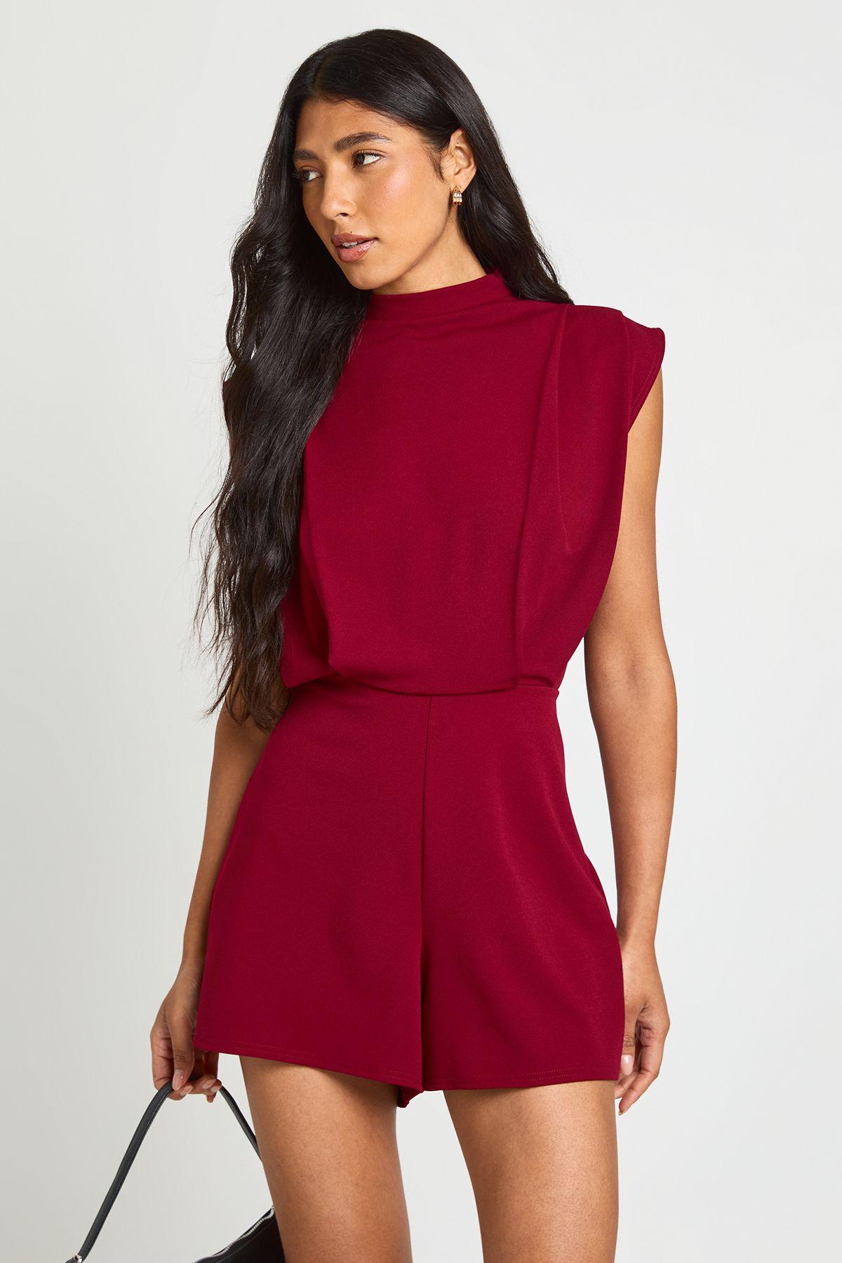 Tall Long Sleeve Tailored Pleat Detail Playsuit by BOOHOO