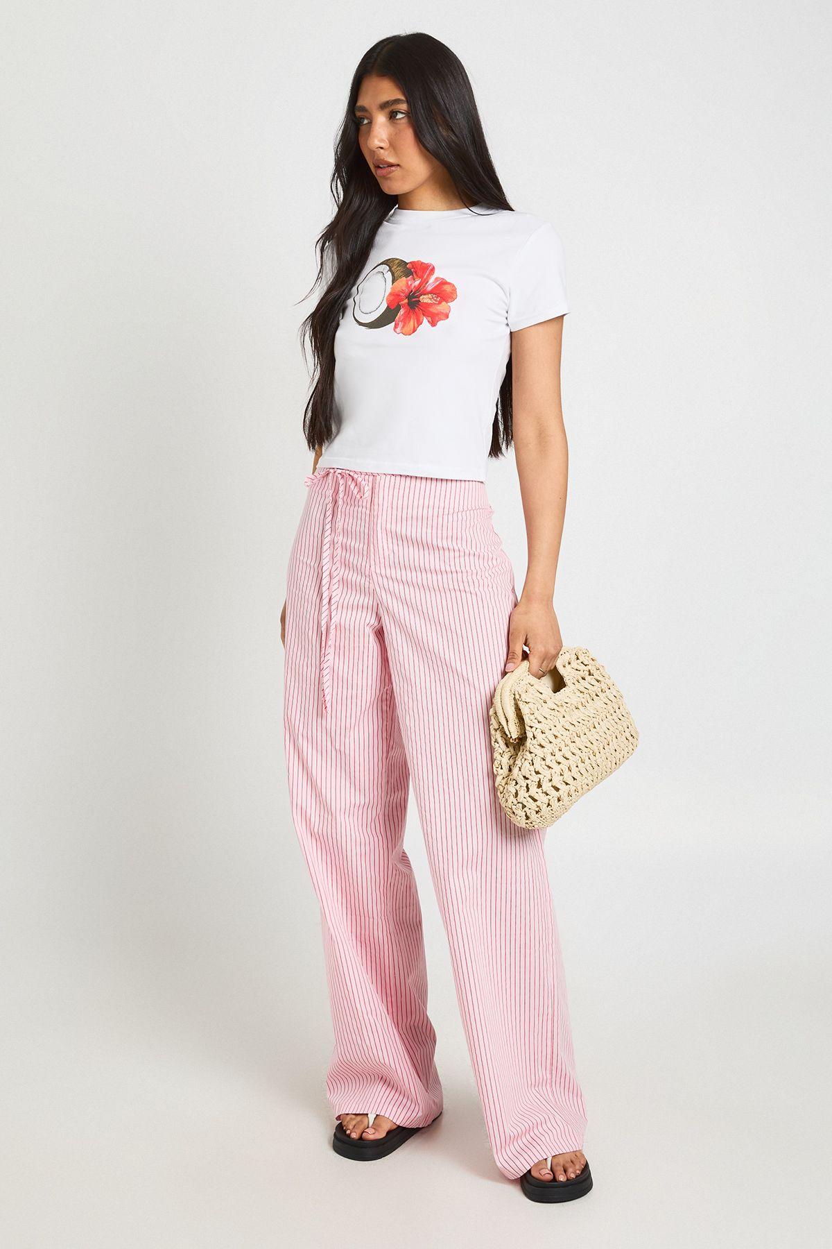 Tall Low Rise Tie Detail Straight Leg Trouser by BOOHOO