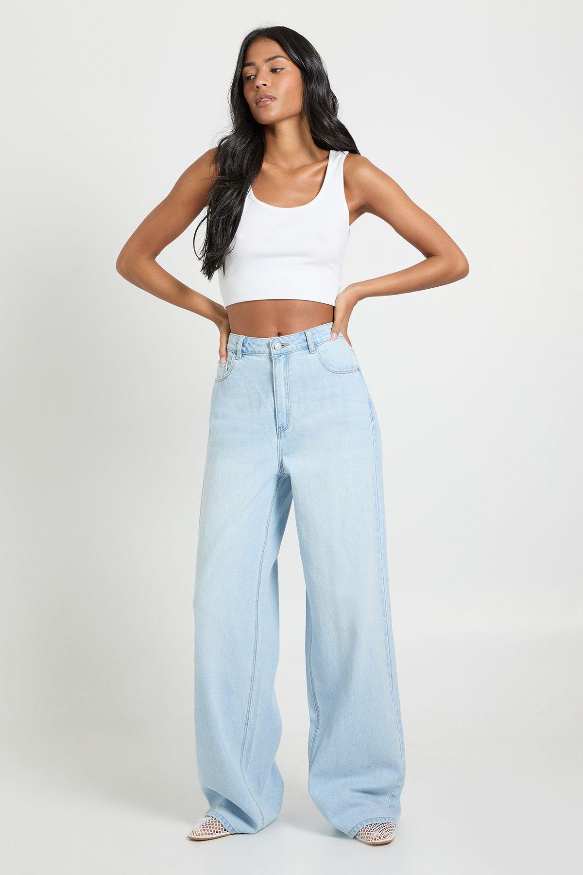 Tall Mid Waist  Loose Fit Wide Leg Jean by BOOHOO