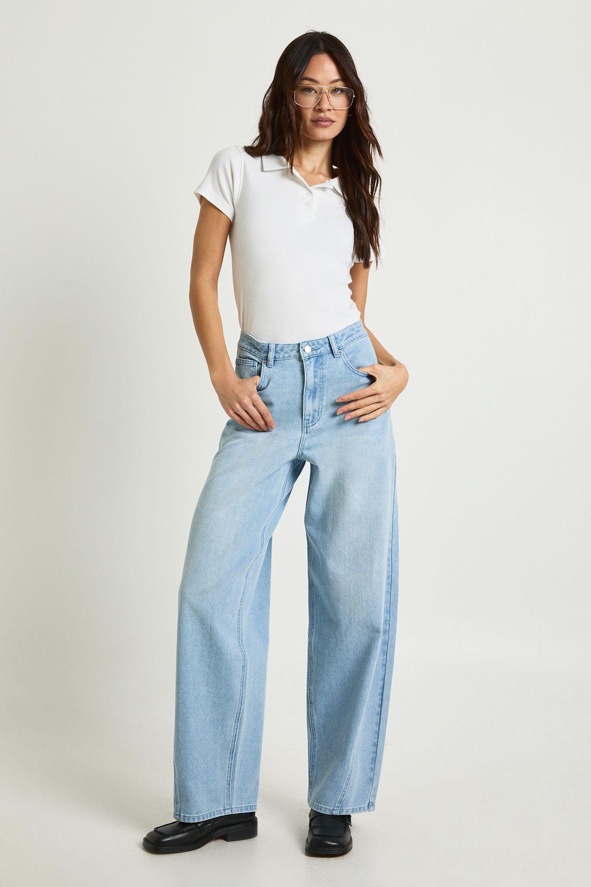Tall Mid Waist Twisted Seam Barrel Leg Jean by BOOHOO