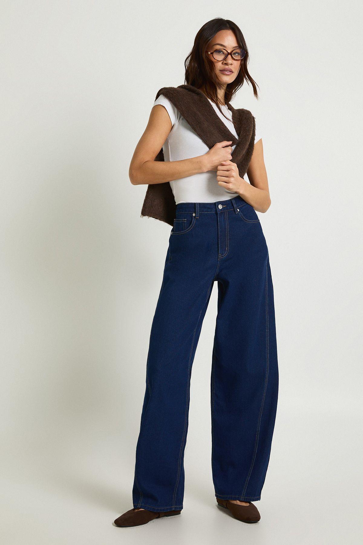 Tall Mid Waist Twisted Seam Barrel Leg Jean by BOOHOO