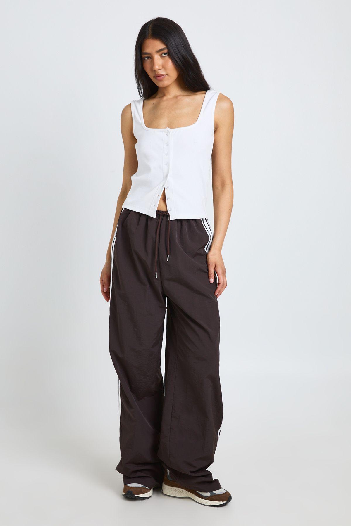 Tall Nylon Side Stripe Wide Leg Trousers by BOOHOO
