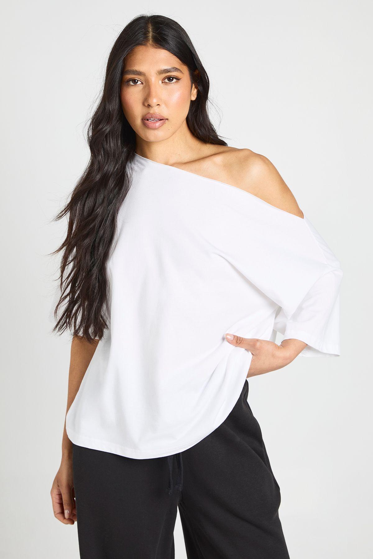 Tall Off The Shoulder Oversized T-Shirt by BOOHOO