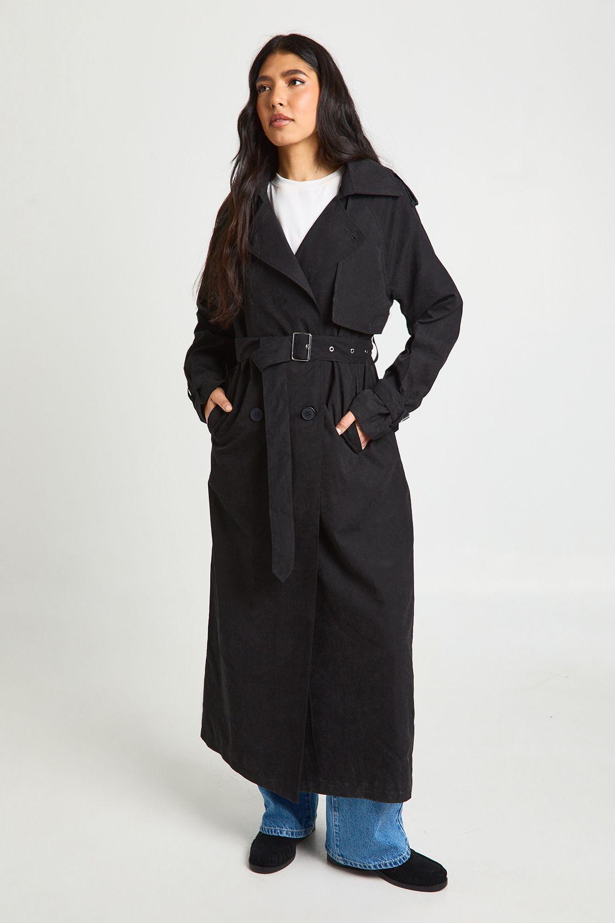 Tall Peached Oversized Double Breast Trench Coat by BOOHOO