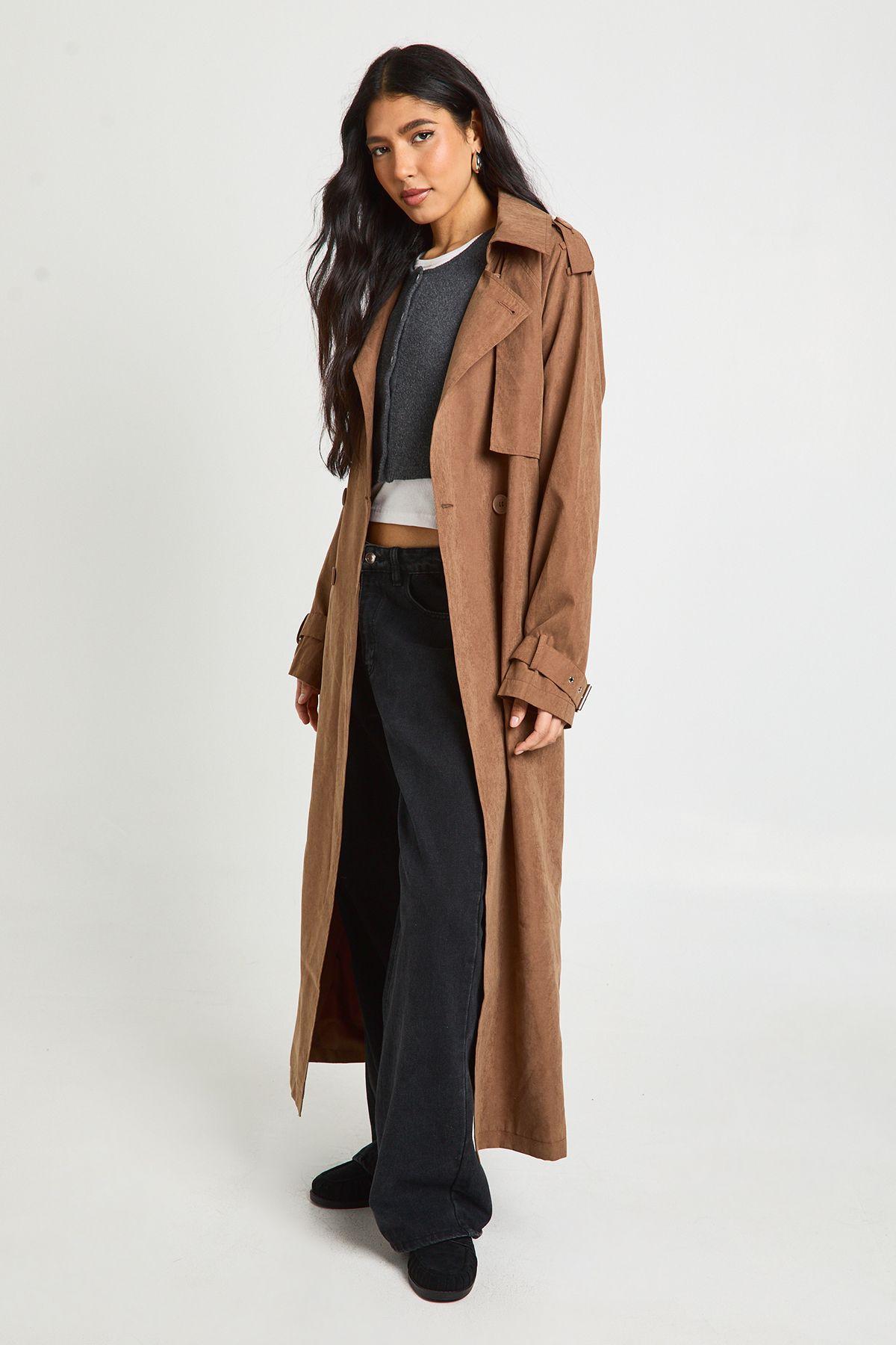 Tall Peached Oversized Double Breast Trench Coat by BOOHOO