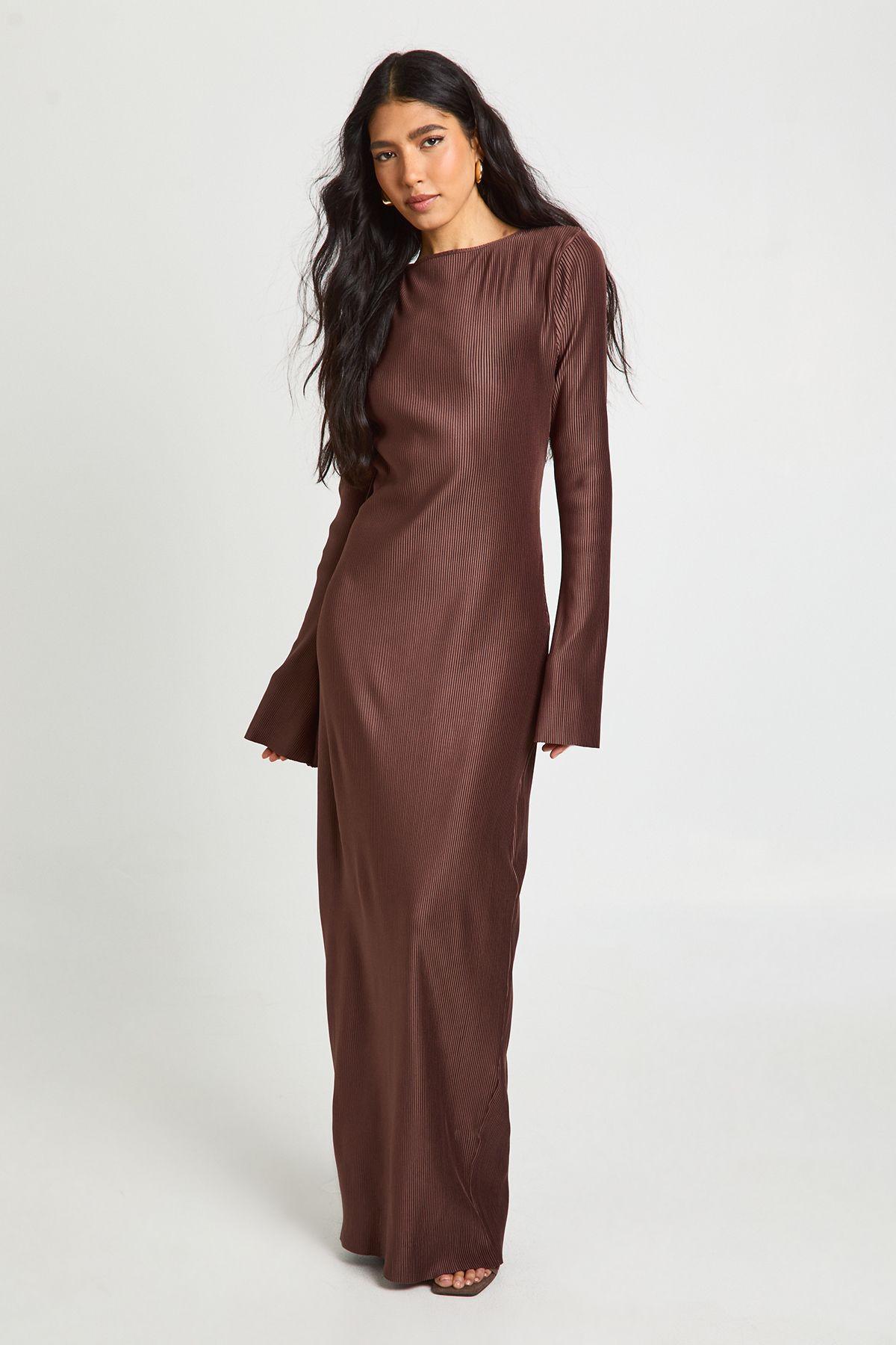 Tall Plisse Flared Sleeve Column Maxi Dress by BOOHOO