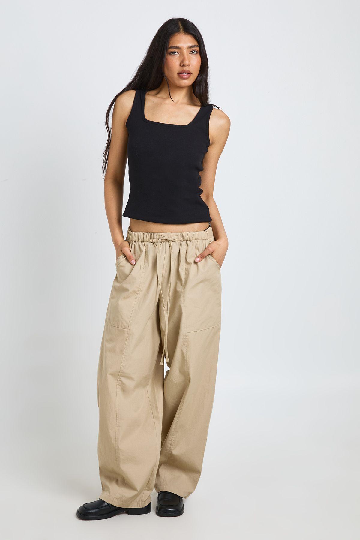 Tall Poplin Drawcord Barrel Leg Poplin Trouser by BOOHOO