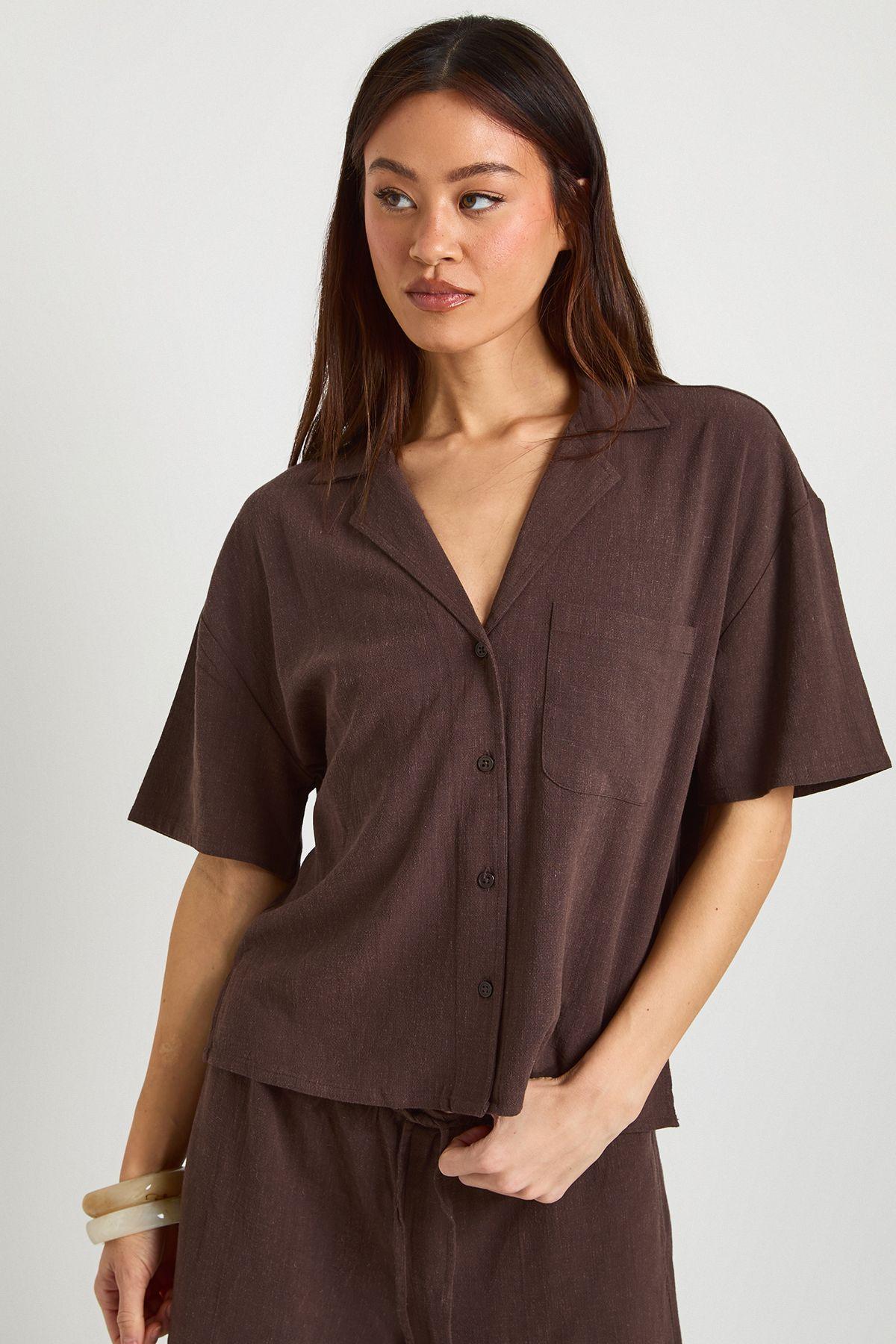Tall Premium Linen Short Sleeve Shirt by BOOHOO