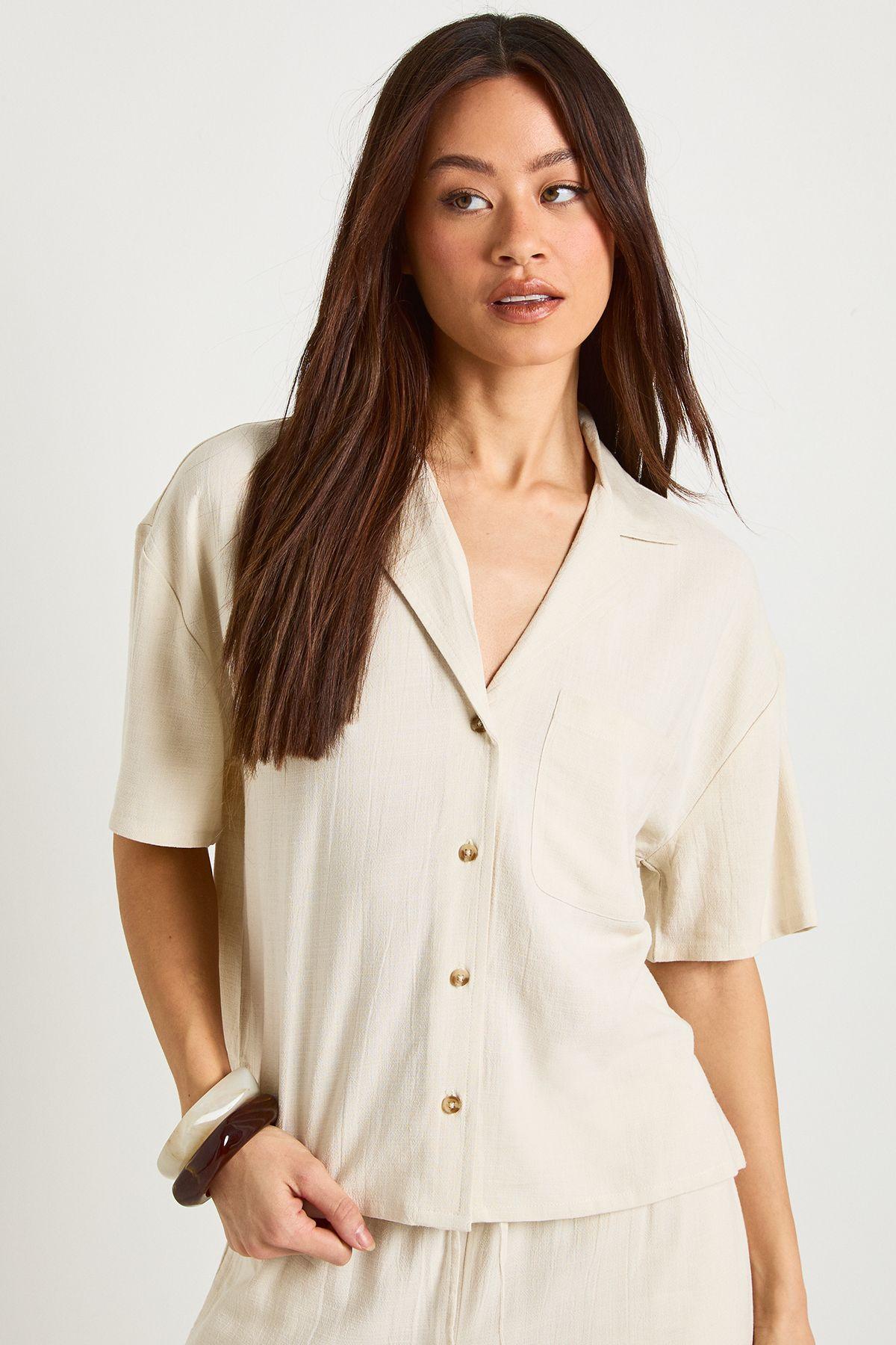 Tall Premium Linen Short Sleeve Shirt by BOOHOO