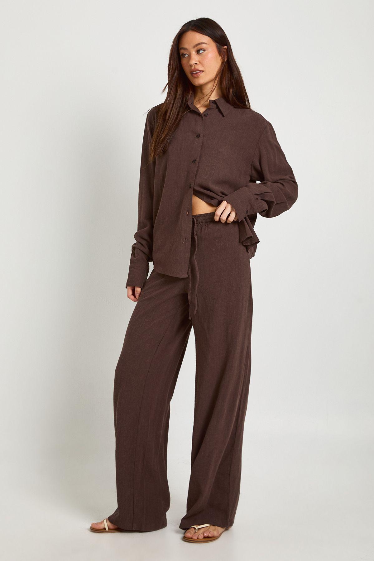 Tall Premium Linen Wide Leg Trousers by BOOHOO