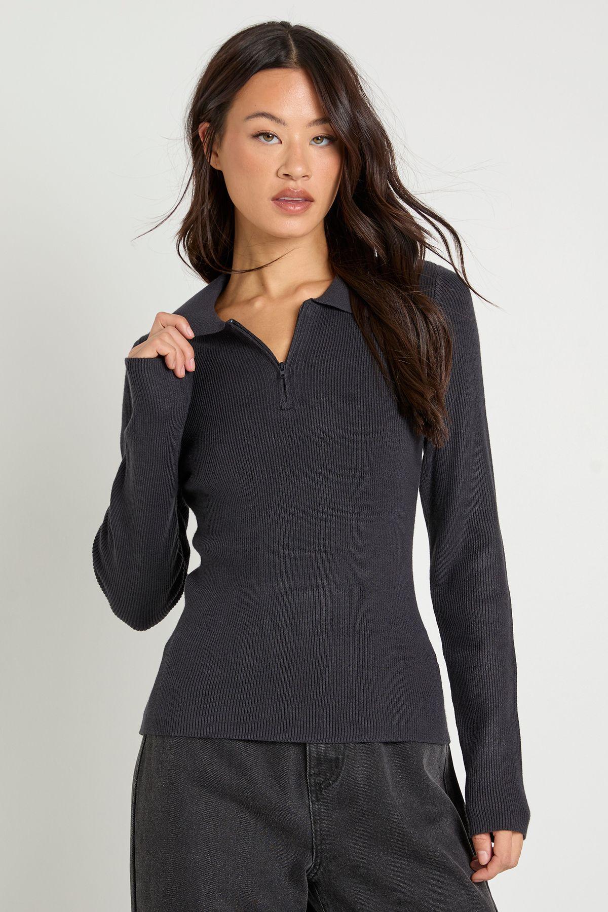Tall Premium Long Sleeve Collared Rib Knit Top by BOOHOO