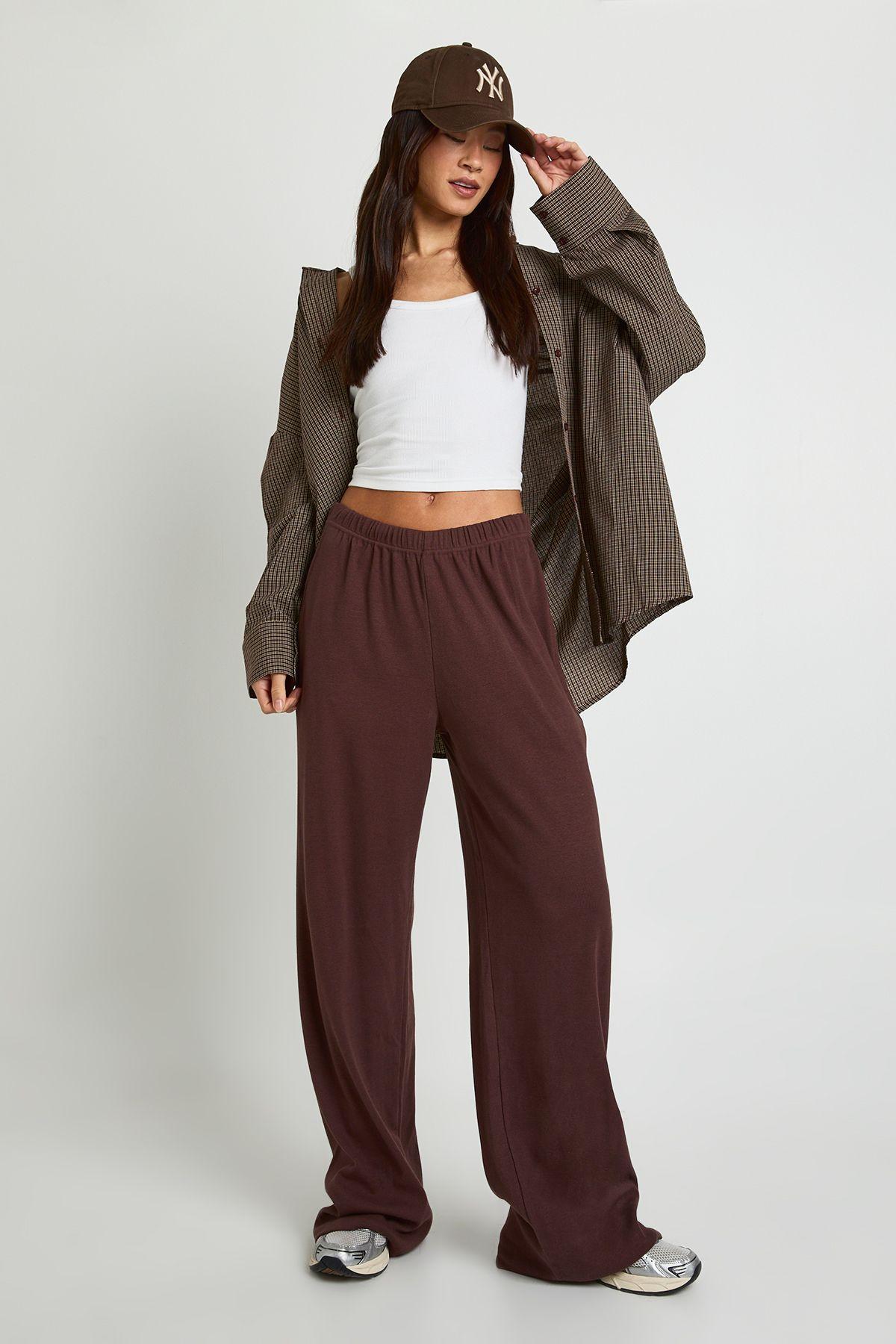 Tall Rib Wide Leg Trouser by BOOHOO