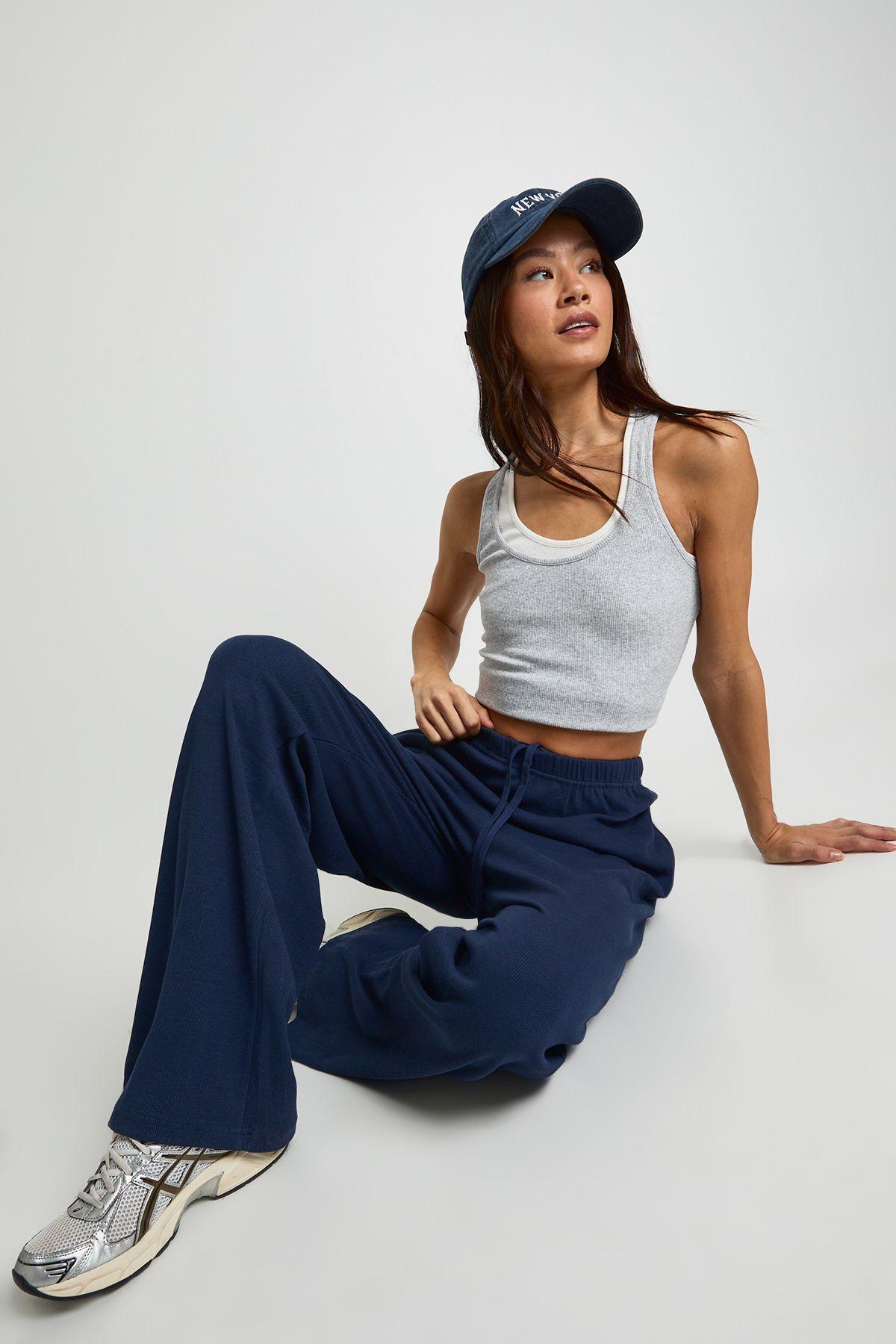 Tall Rib Wide Leg Trouser by BOOHOO