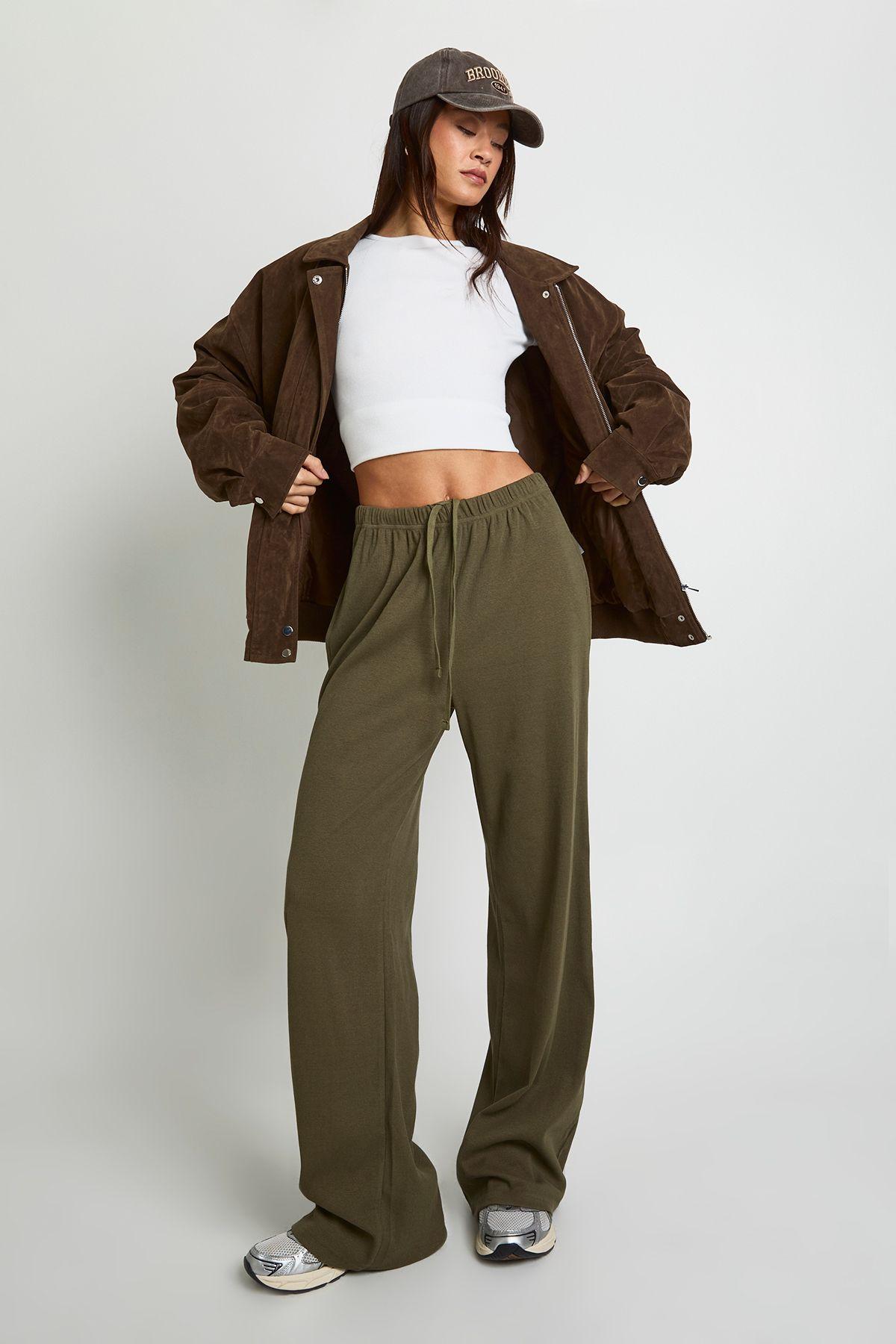 Tall Rib Wide Leg Trouser by BOOHOO