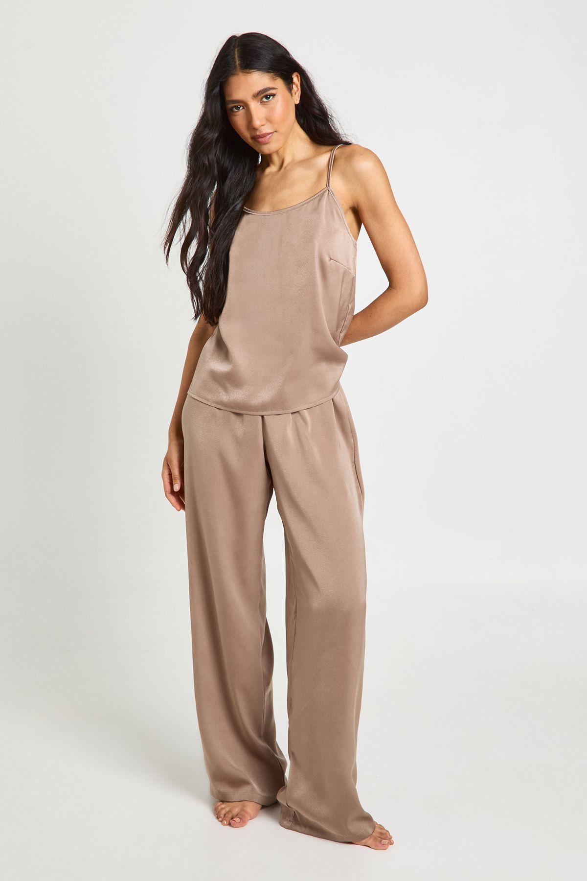Tall Satin Cami & Wide Leg Trouser Pyjama Set by BOOHOO