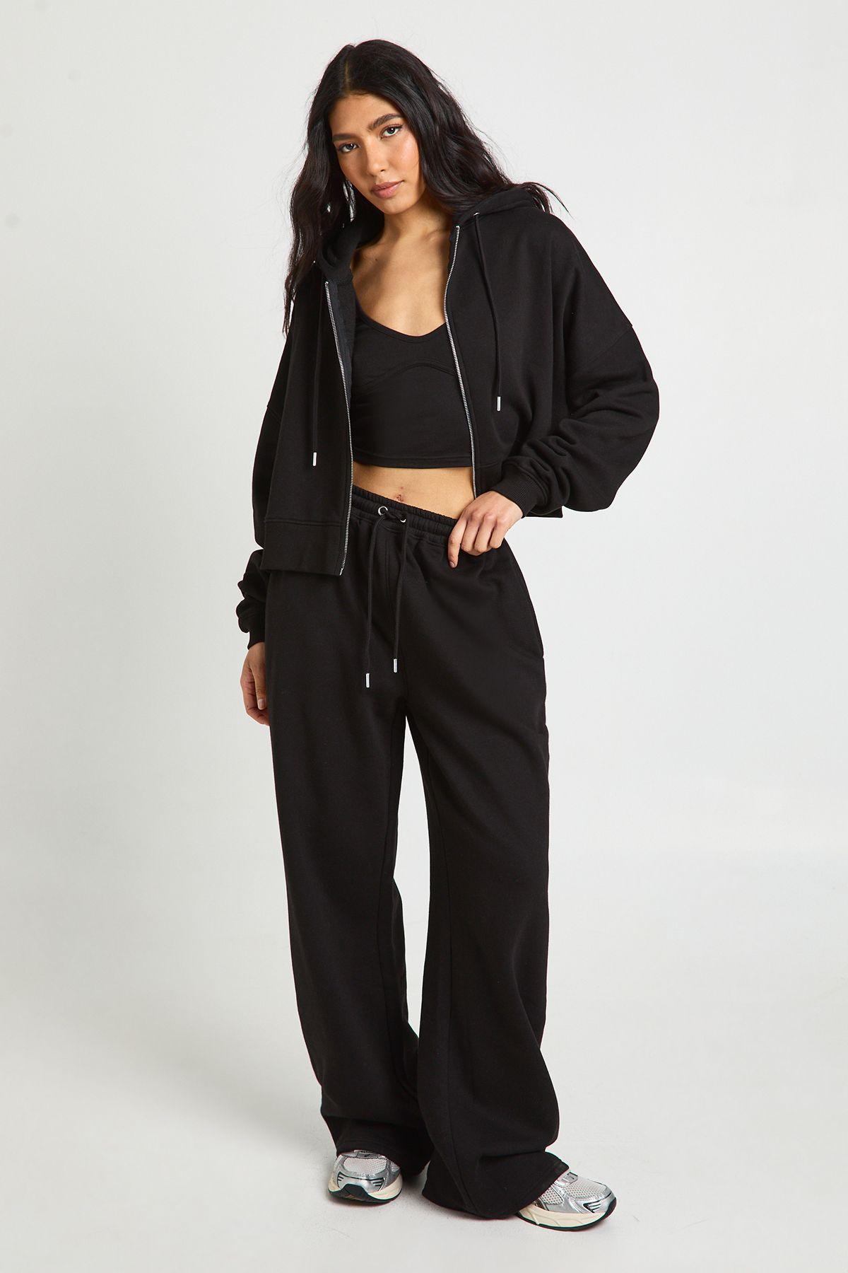 Tall Seam Detail Crop Top 3 Piece Hooded Tracksuit by BOOHOO