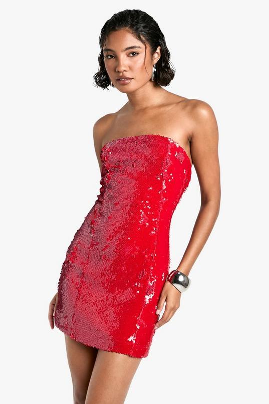 Tall Sequin Bandeau Mini Dress by BOOHOO