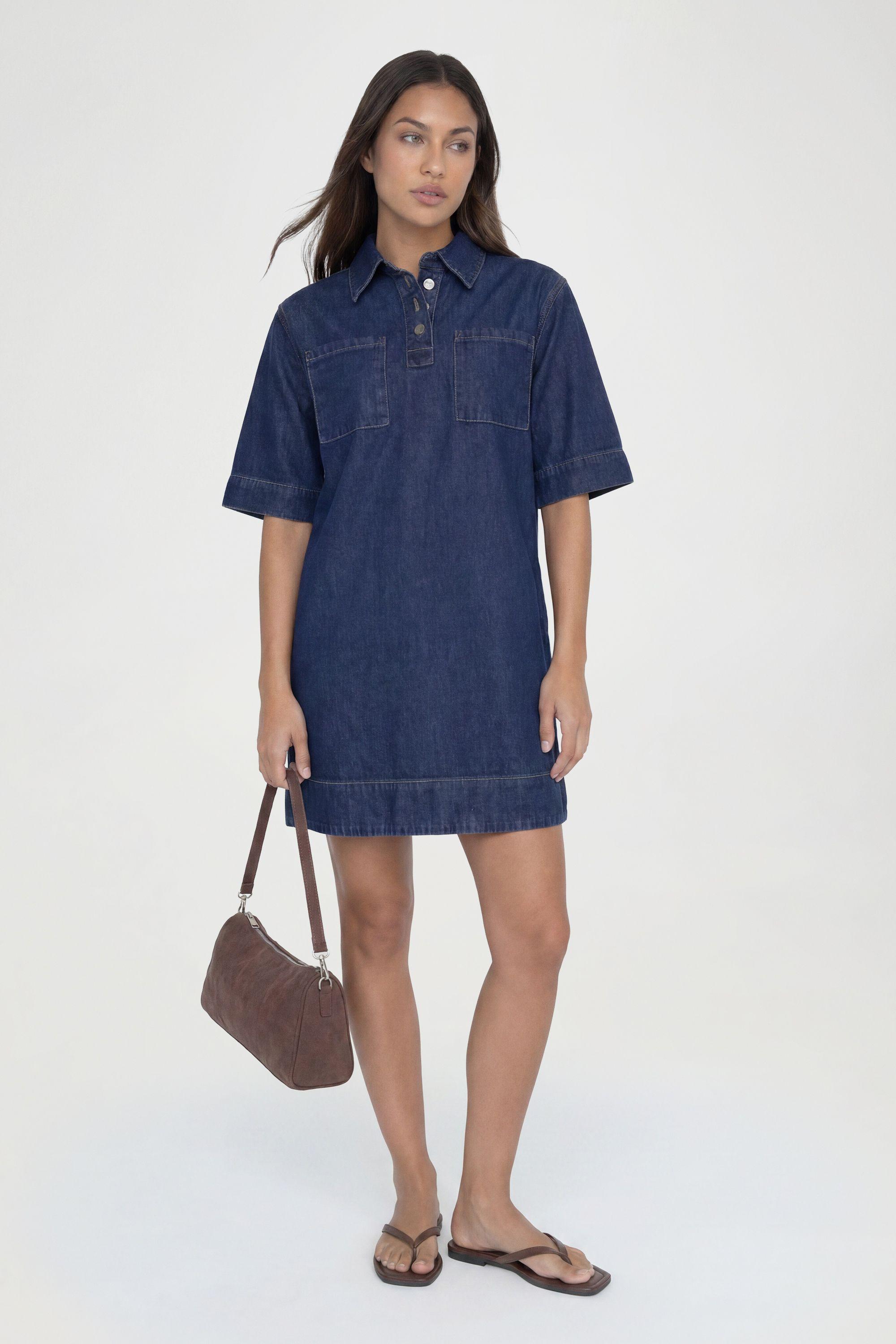 Tall Short Sleeve Denim Dress by BOOHOO