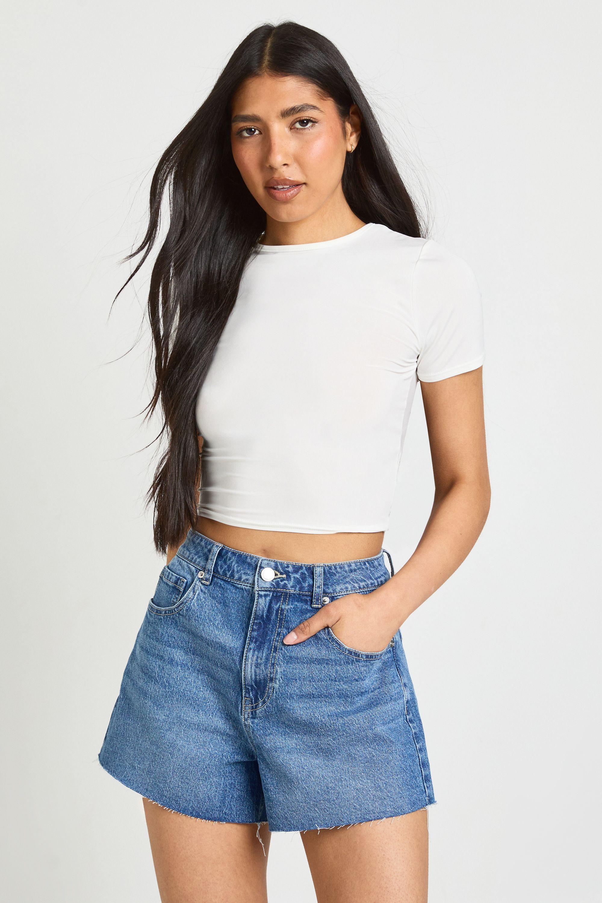 Tall Slinky Basic Short Sleeve Crop Top by BOOHOO