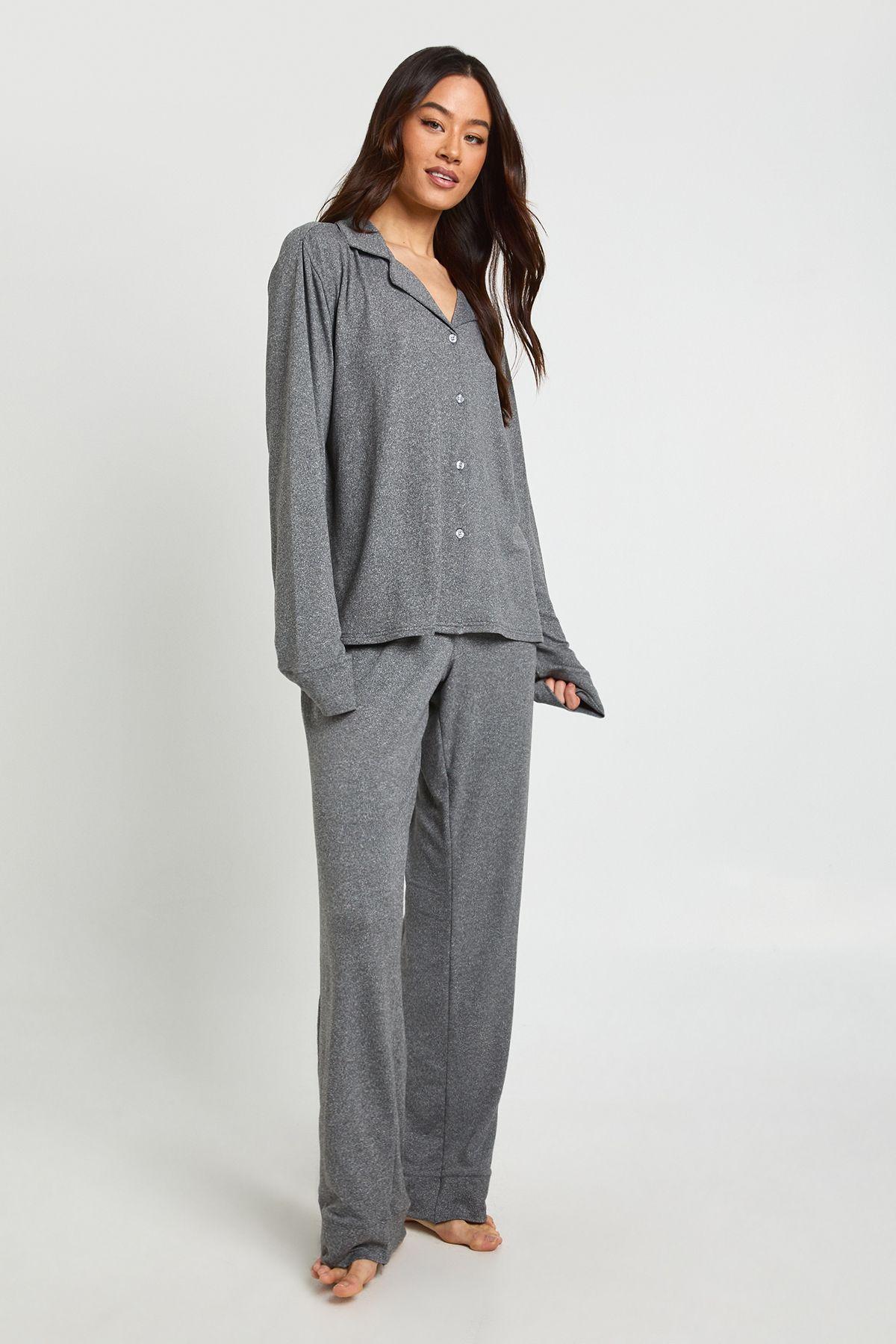 Tall Soft Touch Button Through Shirt and Trouser Pyjama Set by BOOHOO Tall Soft Touch Button Through Shirt and Trouser Pyjama Set by BOOHOO