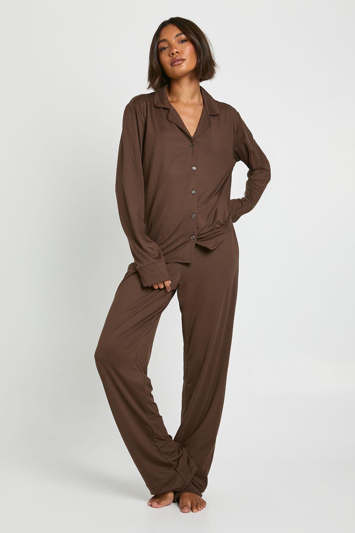 Tall Soft Touch Button Through Shirt and Trouser Pyjama Set by BOOHOO