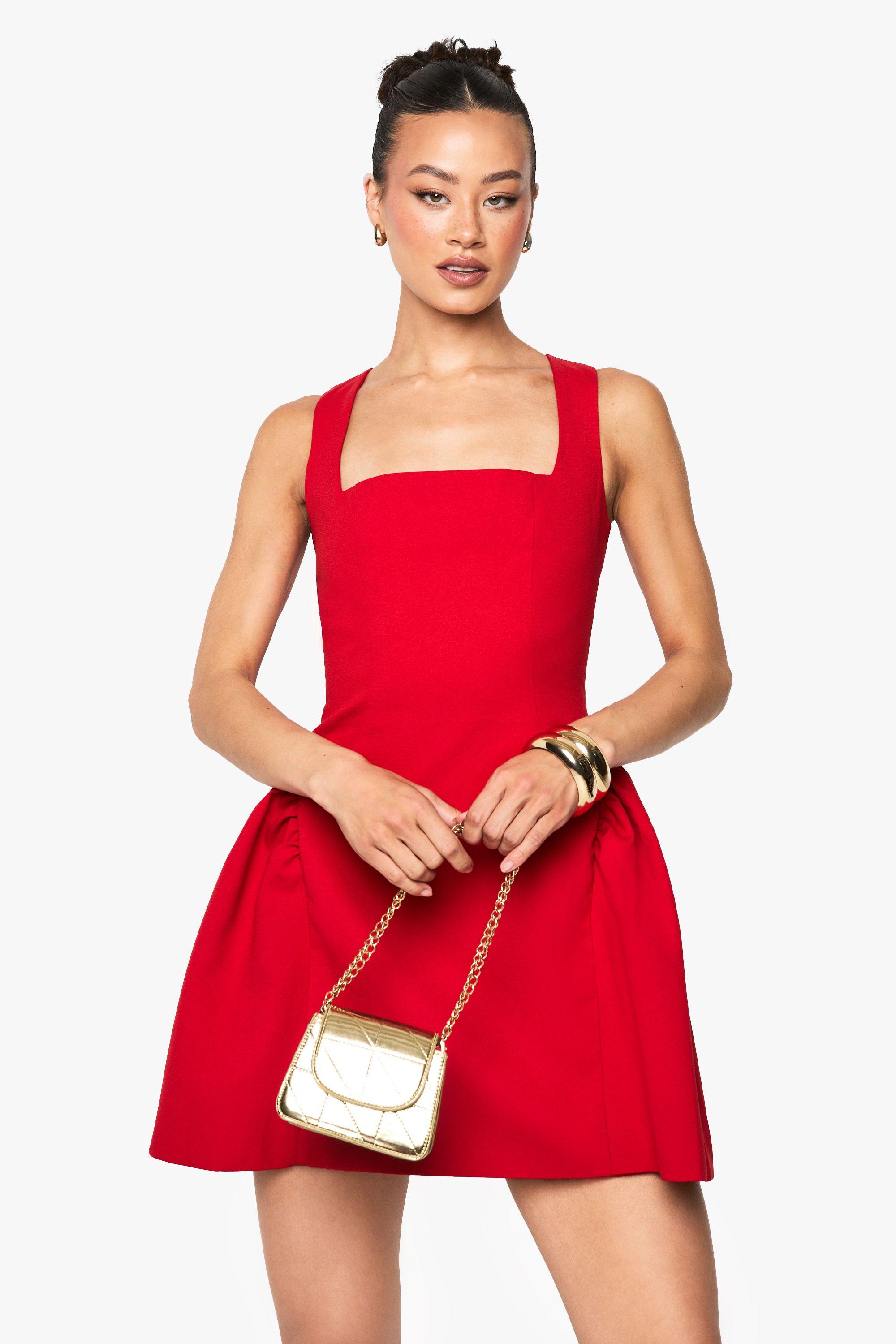 Tall Square Neck Full Skirt Mini Dress by BOOHOO