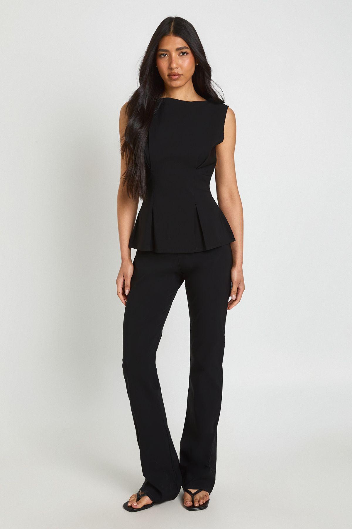 Tall Stretch High Waisted Flared Trousers by BOOHOO