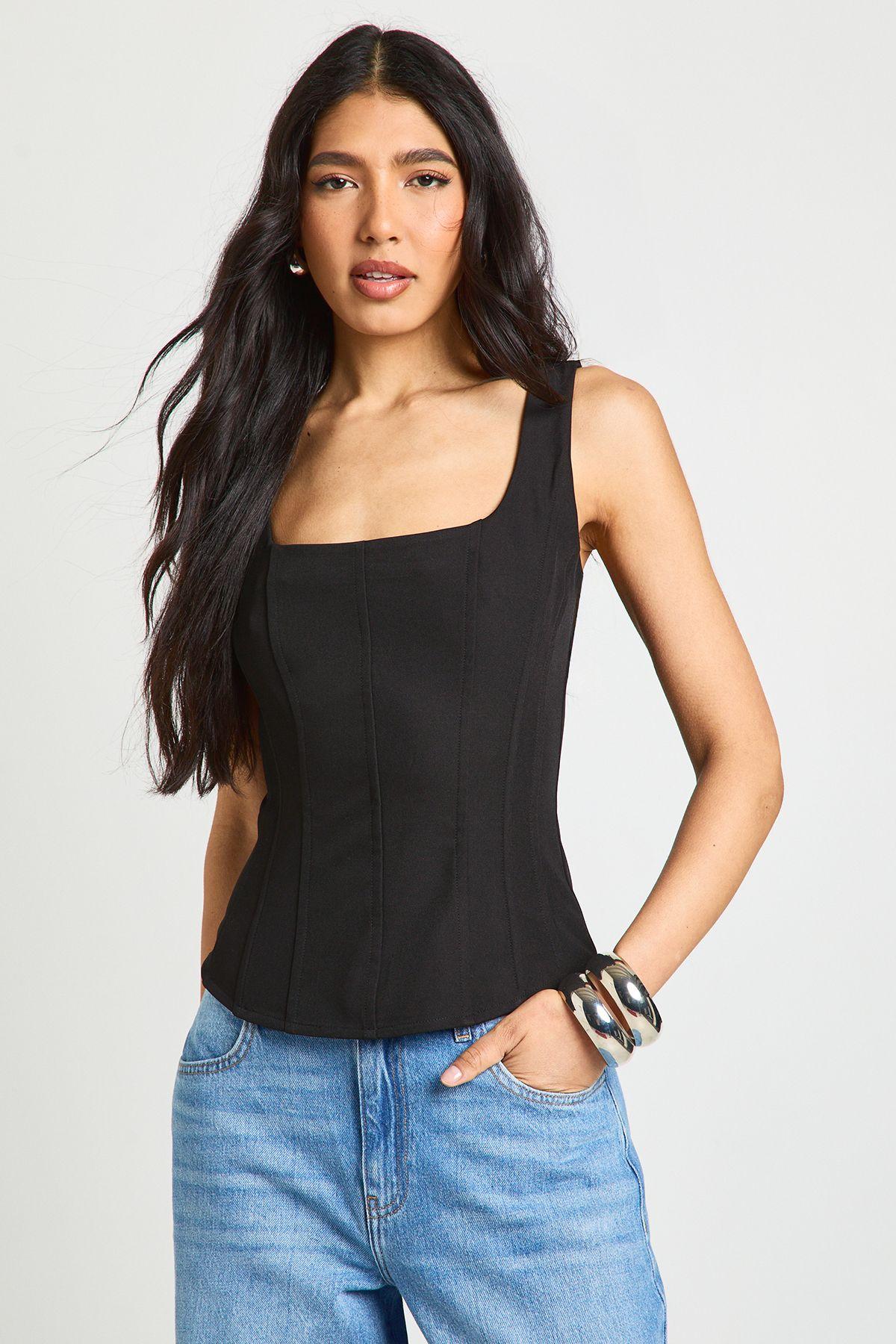 Tall Structured Crepe Corset Top by BOOHOO