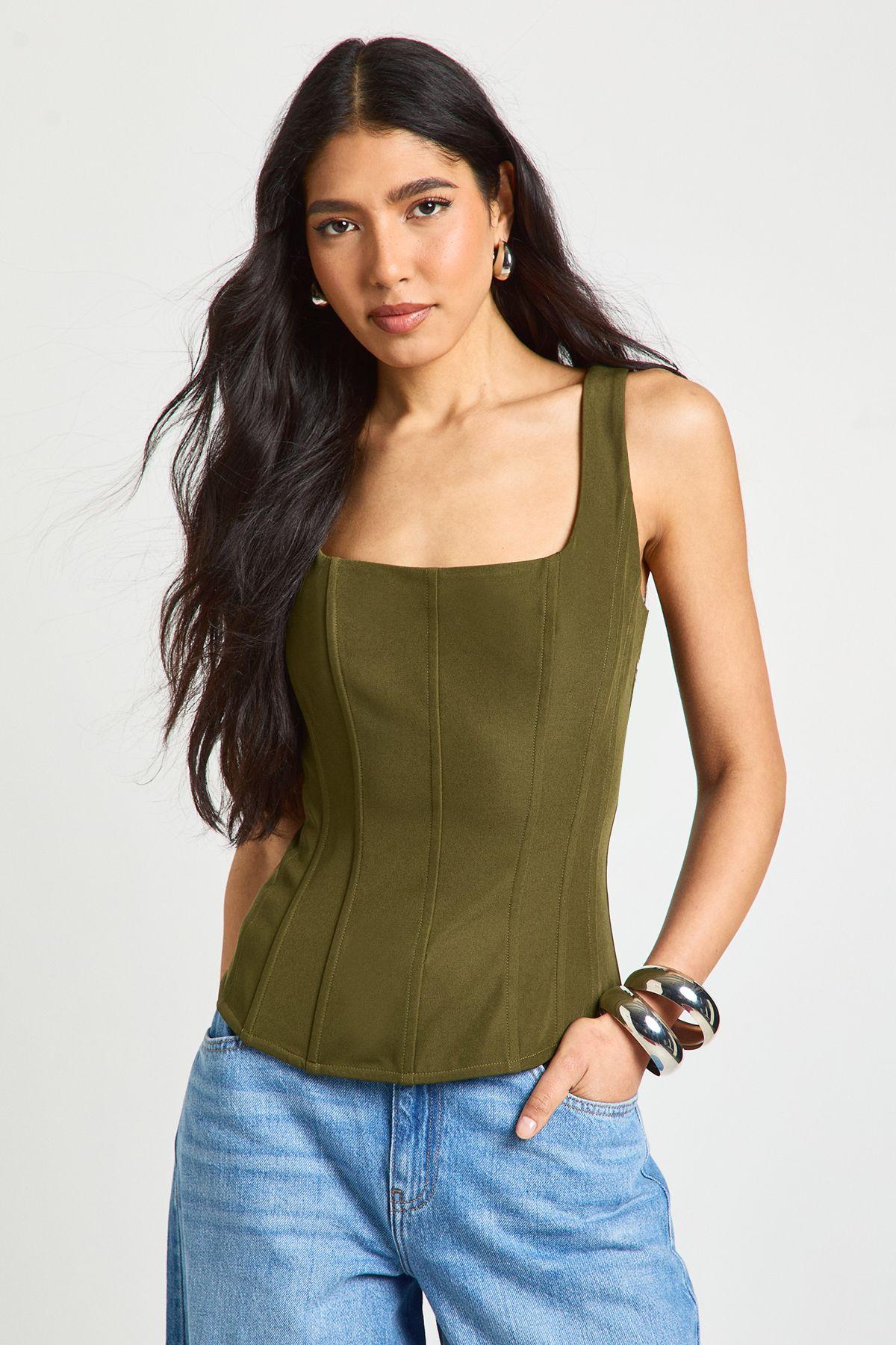Tall Structured Crepe Corset Top by BOOHOO